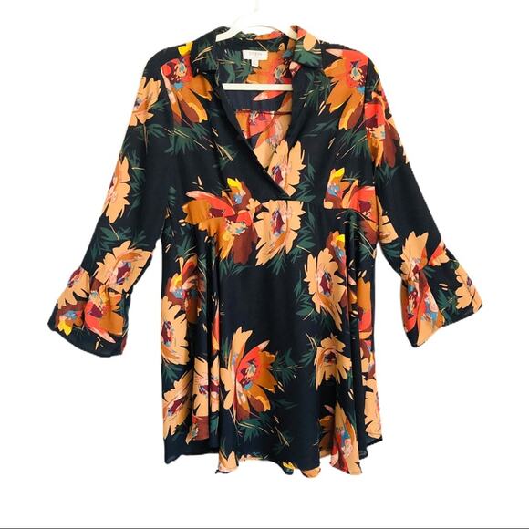 Umgee Dresses & Skirts - Umgee blue floral sunflower boho swing babydoll dress fall cottagecore small